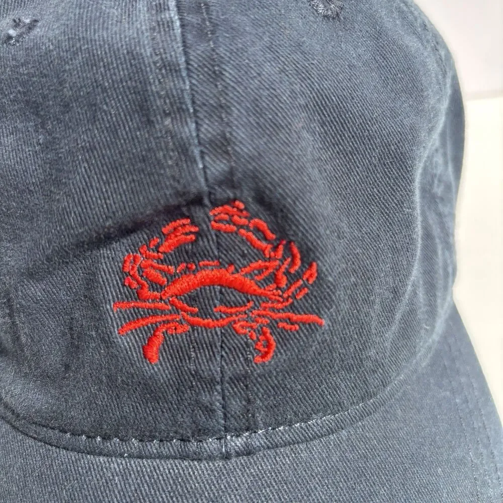 J. Crew Baseball Hat Navy Blue With Red Embroidered Crab Adjustable Logo on Back